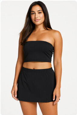 Swim Solutions Swim Skirt Womens 16W Black Tummy Control Plus Size Swimwear